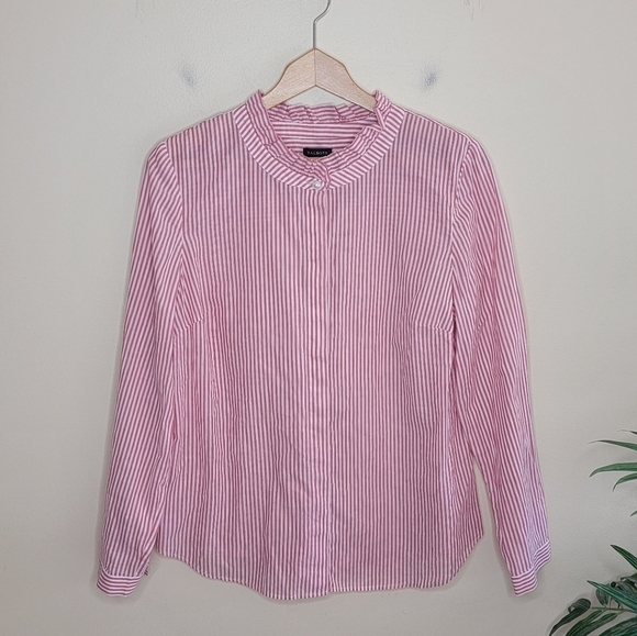 Talbots | Heathered Red & White Striped Hidden Placket Button Down Shirt - Picture 1 of 5
